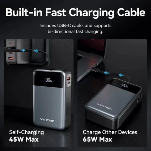 Внешний аккумулятор Vention Power Bank 20000mAh LED Display 65W Black (FHYB0)