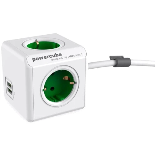 Сетевой фильтр Allocacoc Powercube Extended на 4 розетки + 2 USB зеленый (1402GN/DEEUPC)