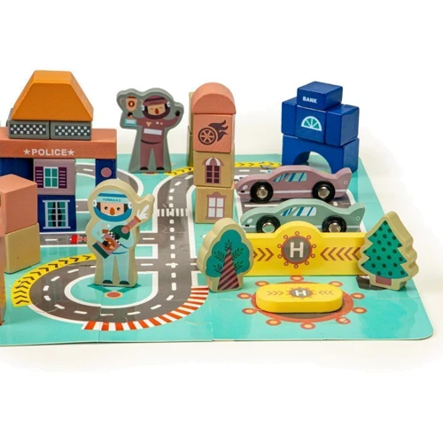 Дерев'яні кубики Ecotoys з килимком Різнобарвне місто 161 шт (PH05D012): Стать Для мальчиков
