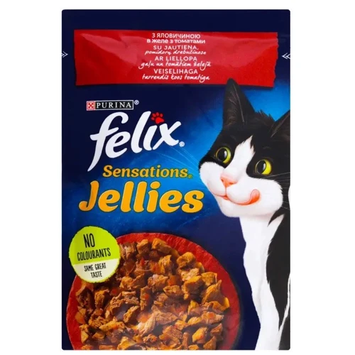 Влажный корм для котов Felix Sensations с говядиной и томатами в желе 100 г (7613035469624)