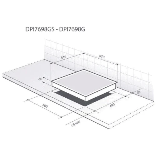 Варильна поверхня De Dietrich DPI7698GS: Розташування панелі фронтальне