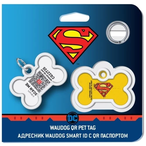 Адресник металевий WAUDOG Smart ID c QR паспортом малюнок Супермен вінтаж 40х28 мм (0640-1011): Тип Аксессуары к ошейникам