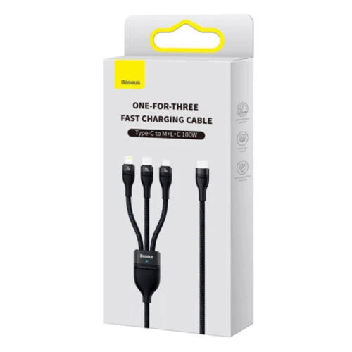 Кабель Baseus Cable USB-C to Micro USB/Lightning/Type-C Flash Series 2 Fast Charging 100W Black (CASS030201): Длина 1.5 м