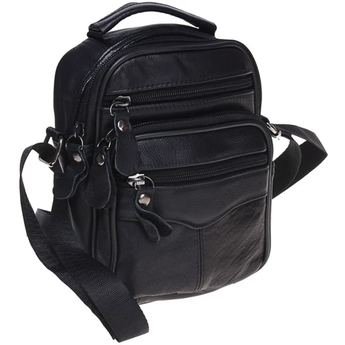 Мужская сумка через плечо Borsa Leather черная (K101b-black): Застежка Молния
