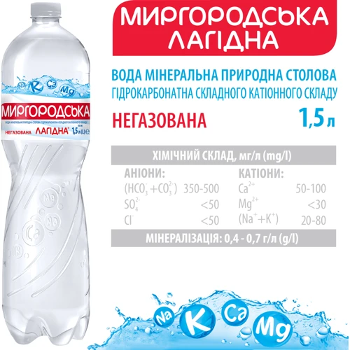 Вода Миргородська Лагідна минеральная природная столовая негазированная 6х1.5 л (DS48200004310266): Вид Вода