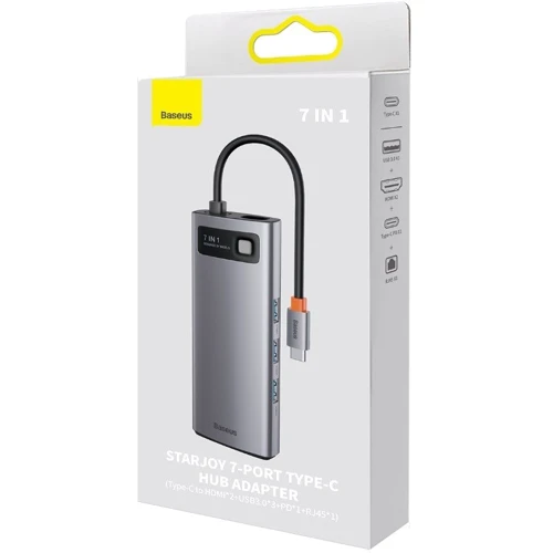 Адаптер Baseus Adapter Metal Gleam Series USB-C to 2хHDMI+3хUSB3.0+PD+RJ45 Gray (WKWG040113) фото 5