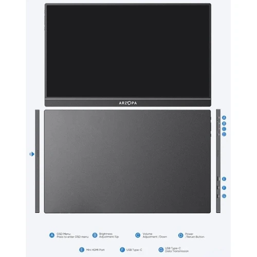 Монитор Arzopa S1 Table black 15,6" 1920x1080: Разрешение Full HD (1920x1080)