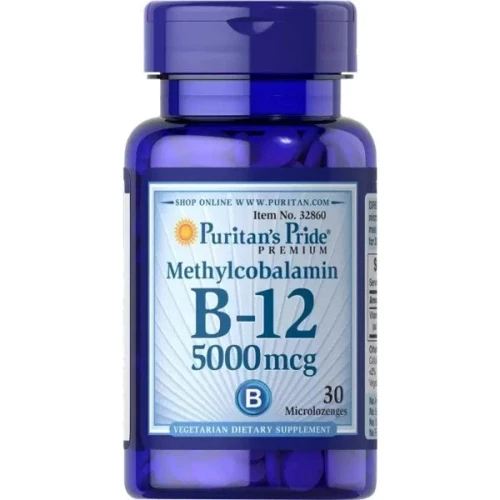 Puritan's Pride Methylcobalamin Vitamin B-12 with Cherry flavour 5000 mcg Метилкобаламин Витамин В12 30 леденцов