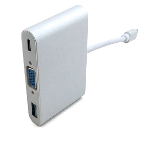 Адаптер ExtraDigital Adapter USB-C to USB-C+VGA+USB3.0 0.15m White (KBV1690): Додаткові роз'єми USB OTG, VGA, USB-C