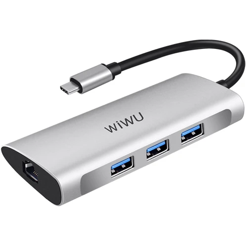 Адаптер WIWU Adapter Alpha 631STR USB-C to USB-C+3xUSB3.0+RJ45+SD+TF Card Grey 