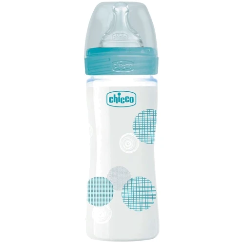 Бутылочка стеклянная Chicco Well-being Physio Colors с силиконовой соской 0м+ 240 мл Голубая (28721.20): Возраст с рождения