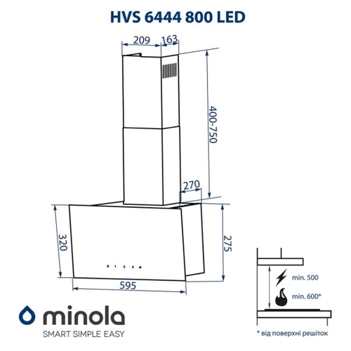 Витяжка Minola HVS 6444 BL 800 LED фото 11