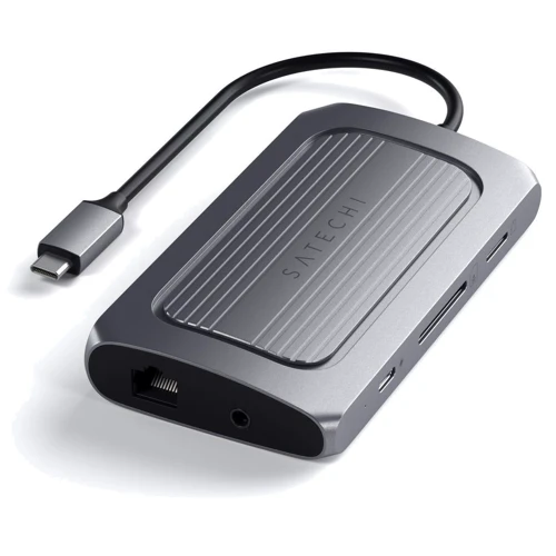 Адаптер Satechi Adapter USB4 USB-C to USB-C+3xUSB+RJ45+SD+3.5mm+HDMI 8K Space Gray (ST-U4MA3M): Колір серый