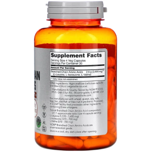 Аминокислота для спорта Now Foods BCAA Branched Chain Amino Acids 120 caps / 30 servings: Вкус Без вкуса