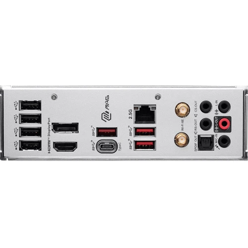 MSI MAG B760M MORTAR WIFI DDR4: Разъемы на задней панели USB 2.0, USB 3.2 Gen 2, USB Type-C, S/PDIF (Оптический), DisplayPort, Ethernet RJ-45, HDMI