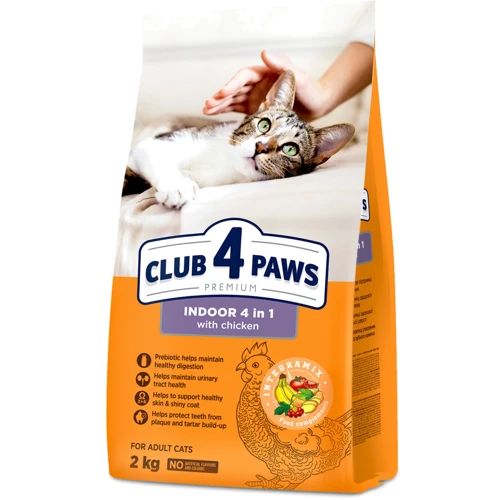 Сухой корм Club 4 Paws Premium Adult Cat Chicken для взрослых кошек, живущих в помещении 4в1 с курицей 2 кг (4820215368780)