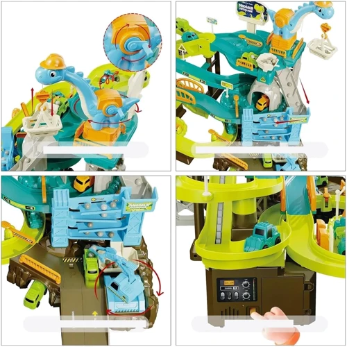 Трек для машинок (музыка, подвижные детали, динозавры, машинки, кран-динозавр) (T912A)