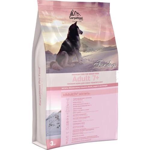 Сухой корм Carpathian Pet Food Adult 7+ с курицей морским окунем и рисом для пожилых собак 3 кг (4820111140886)