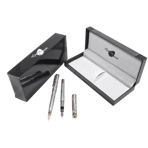 Набор ручек Gianni Terra шариковая и перьевая SILVER WITH GOLD HH122/B-F(silver) фото 6