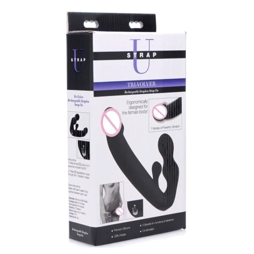 Безремневой страпон с вибрацией Tri-Volver Rechargeable Strapless Strap On
