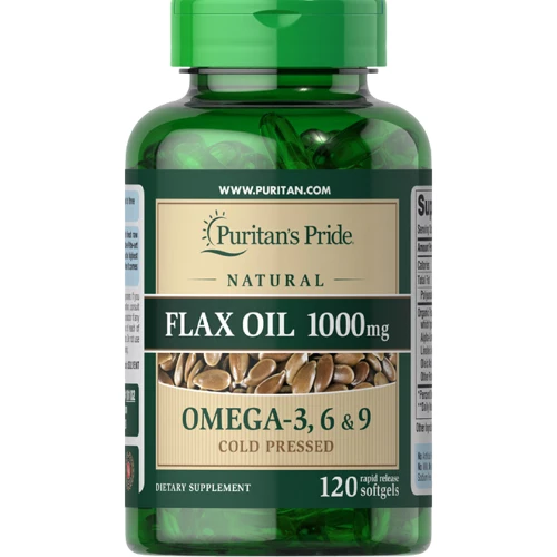 Puritans Pride Non-GMO Natural Flax Oil 1000 mg Льняное масло 120 гелевых капсул