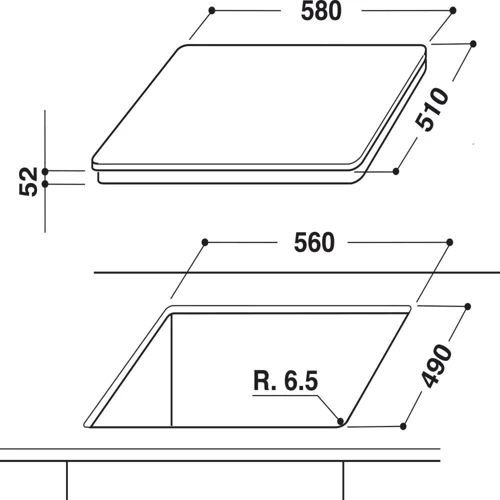 Варочная поверхность Whirlpool ACM 823/NE: Размеры для встраивания 560x490 мм