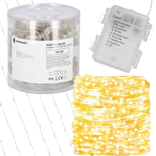 Гирлянда водопад (штора) на батарейках Springos 3 x 3 м 300 LED CL0183 Warm White