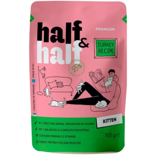 Влажный корм для котят HalfHalf кусочки с индейкой в желе 100 г (4820261920864)