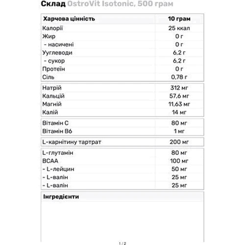 Ізотонік OstroVit Isotonic 500 g /50 servings/Lemon-Mint: Тип Изотоники
