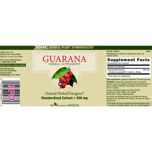 GNC Herbal Plus Standardized Guarana 100 caps: Тип Энергетики
