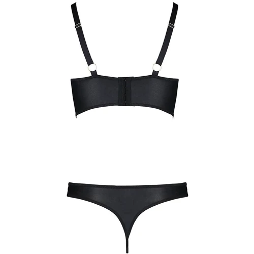 Комплект из эко-кожи с люверсами и ремешками Malwia Bikini black 4XL/5XL — Passion, бра и трусики
