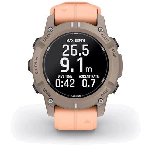Смарт-часы Garmin Descent G2 Paloma with Shell Pink Band (010-02986-01): Особенности Компас, Барометр, С сапфировым стеклом, Бесконтактная оплата, Влагозащищенные, Противоударные