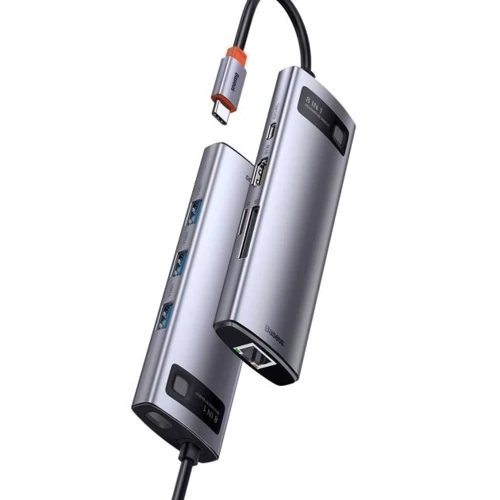 Адаптер Baseus Adapter USB-C to 3xUSB3.0+HDMI+RJ45+USB-C+TF+SD Gray (CAHUB-CV0G): Колір серый
