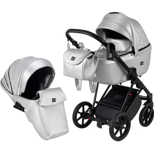 Коляска 2 в 1 Bair Infinity кожа 100% BI-03 silver (серебро перламутр)