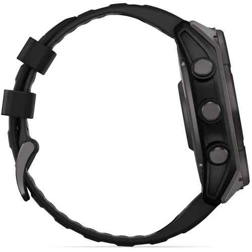 Смарт-часы Garmin Fenix 8 Solar 51mm Sapphire Carbon Grey DLC Titanium with Black/Pebble Grey Silicone Band (010-02907-11): Фитнес-функции Альтиметр, GPS-модуль, Пульсометр, Пульсоксиметр, Шагомер, Подсчет калорий