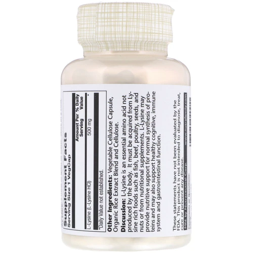 Solaray L-Lysine, 500 mg, 120 Vegetarian Capsules (SOR-04941): Тип Лизин