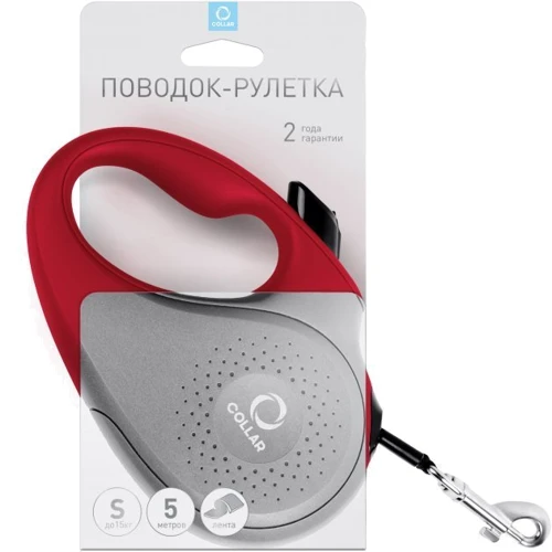 Поводок-рулетка Collar для собак размер XS 12 кг 3 м лента красный: Тип шнура Лента