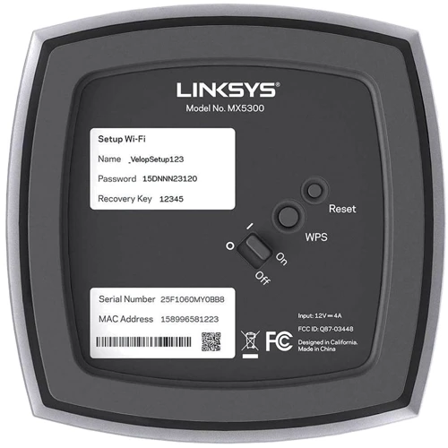 Маршрутизатор Wi-Fi Linksys Velop Mesh WiFi 1-Pack (MX5300-EU): Интерфейс подключения (LAN-порт) 4х10/100/1000 Ethernet