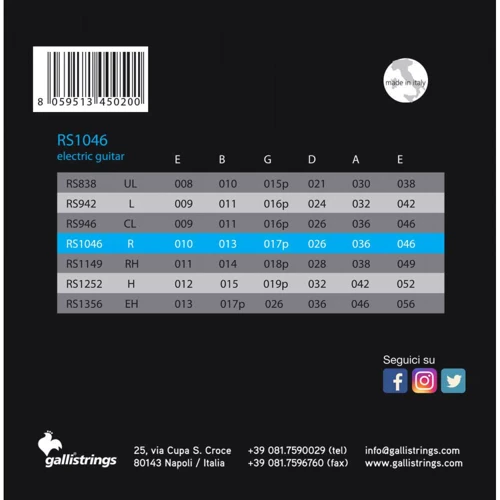 Струна для гитар Струны для электрогитары Gallistrings RS1046 REGULAR: В комплекте Набор из 6 струн