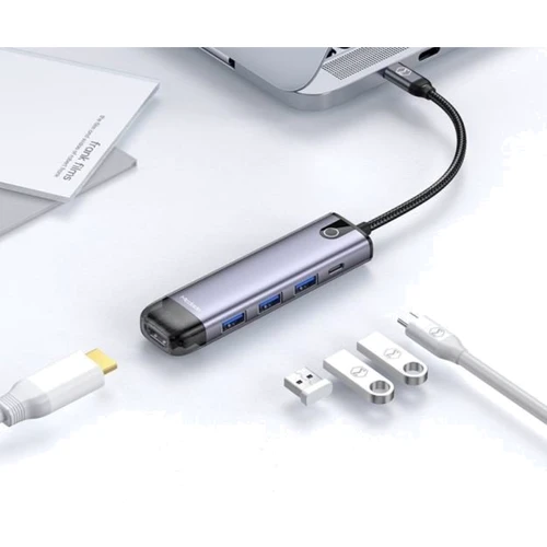 Адаптер Mcdodo Adapter HU-7750 USB-C to 3xUSB3.0+HDMI+PD 100W Grey фото 6