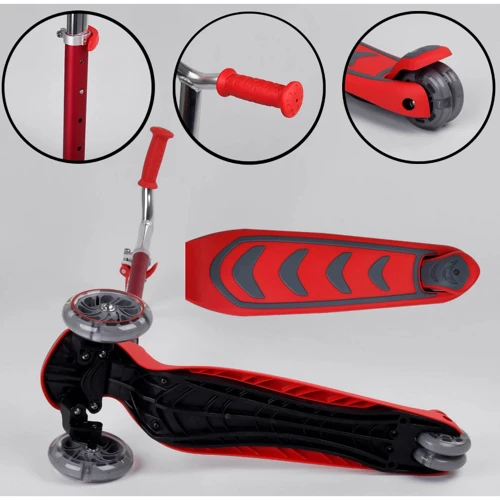 Самокат трехколесный Best Scooter складной алюминиевый руль, 4 колеса PU со светом Red (99639): Тип тормоза ножной