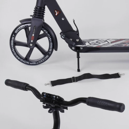 Самокат алюмінієвий Best Scooter з PU колесами, 2 аммортизаторами Black / White (92089): Матеріал коліс поліуретан