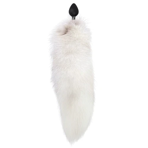 Силиконовая анальная пробка с хвостом из натурального меха Art of Sex size M White fox