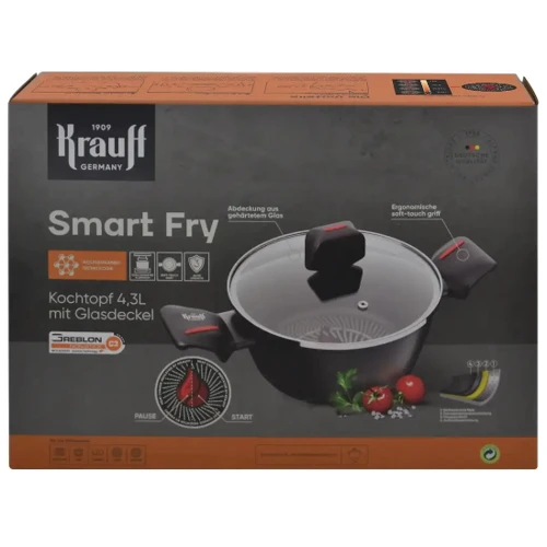 Каструля Krauff Smart Fry зі скляною кришкою 24 см 4.3 л (25-45-160): Тип джерела тепла Всі види плит