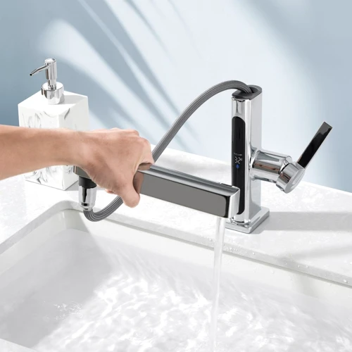 Смеситель для раковины Lefton Single-Hole Pull-Out Faucet with Temperature Display-BF2206 Chrome: Вид монтажа Врезной