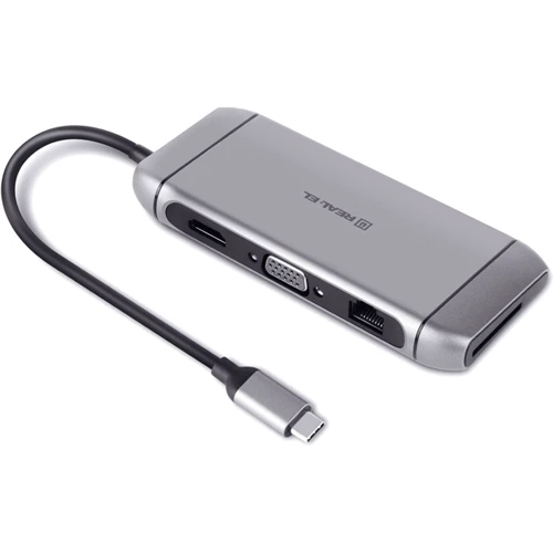 Адаптер REAL-EL Adapter USB-C to HDMI + USB-C + VGA + 3xUSB + RJ45 Space Grey (EL123110003): Інтерфейс підключення USB-C