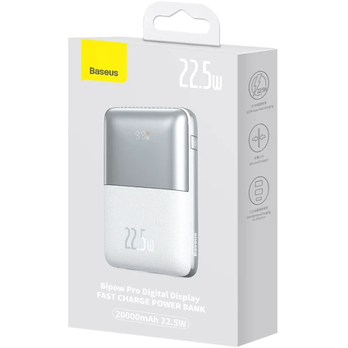 Зовнішній акумулятор Baseus Power Bank 20000mAh Bipow Pro Digital Display PD 22.5W White (PPBD030002) фото 7