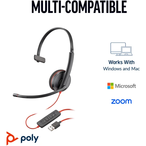 Навушники Poly BlackWire C3210 USB-C HS Mono (8X214AA): Тип конструкції накладные