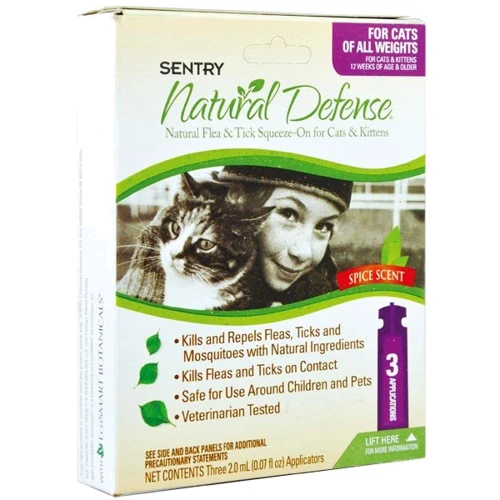 Краплі Sentry Natural Defense від бліх і кліщів для кішок всіх порід 3 піпетки (6 мл)