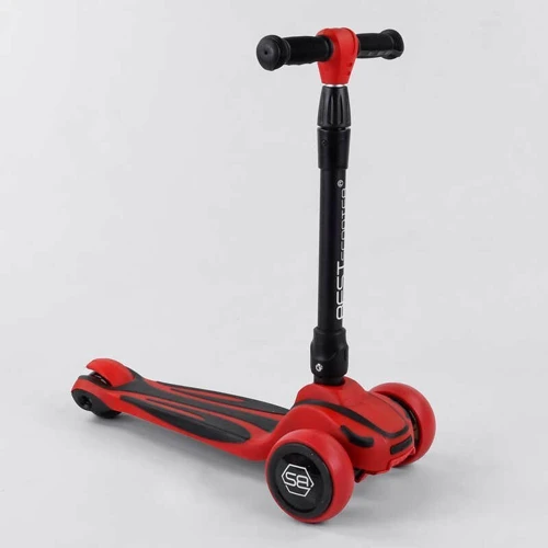 Самокат трехколесный Best Scooter, MAXI, складной алюминиевый руль, 3 колеса PU со светом Red (102050)